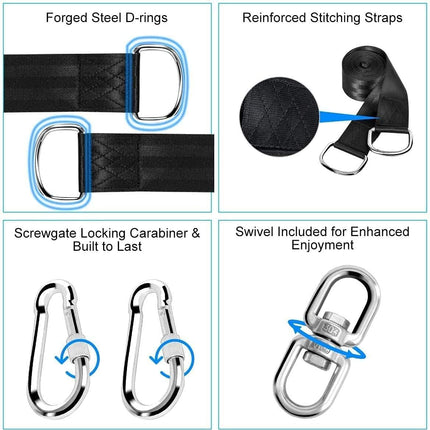Tree Swing Straps Hanging Kit Holds 2200 lbs, 5FT Swing Straps 2 Pack Tree Protector Mats with 2 Safety Heavy Duty Carabiner & 1 Stainless Steel Swivel, Carry Bag Included, Perfect for Hammocks & Most Swing Seats