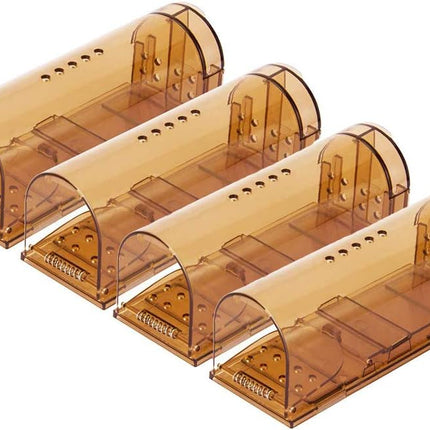 Humane Mouse Trap, Live Mice Trap, Reusable Indoor and Outside Mouse Traps, Kids/Pets Safe, Easy to Set (4, Brown)