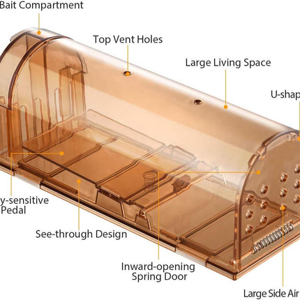 Humane Mouse Trap, Live Mice Trap, Reusable Indoor and Outside Mouse Traps, Kids/Pets Safe, Easy to Set (4, Brown)