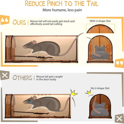 Humane Mouse Trap, Live Mice Trap, Reusable Indoor and Outside Mouse Traps, Kids/Pets Safe, Easy to Set (4, Brown)