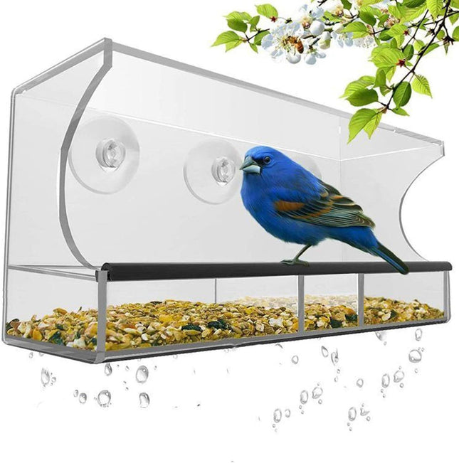 Bird Feeder Window Bird House Crystal Clear Acrylic with Removable Tray Drain Holes and 3
