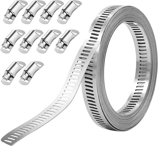 Hose Clamp DIY Adjustable Pipe Clamp 11.5FT 304 Stainless Steel Range Worm Gear Hose Clamp