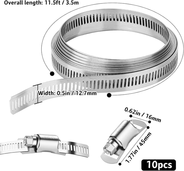 Hose Clamp DIY Adjustable Pipe Clamp 11.5FT 304 Stainless Steel Range Worm Gear Hose Clamp – product detail