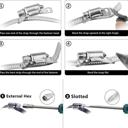Hose Clamp DIY Adjustable Pipe Clamp 11.5FT, 304 Stainless Steel Range Worm Gear Hose Clamp with 10 Fasteners for Water Pipe, Plumbing, Automotive and Mechanical Application