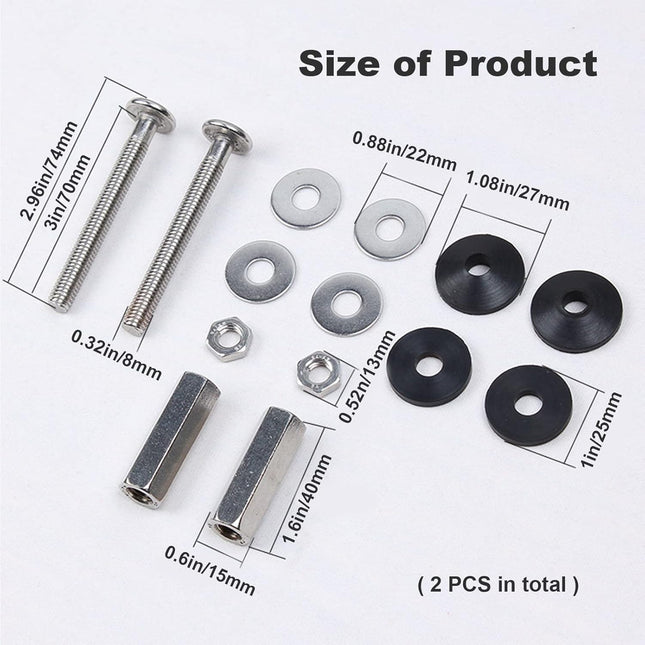 Toilet Tank to Bowl Bolt Kits 2 Pack Toilet Bolt Kit for Tank Heavy Duty Washers and Round Cover Caps with – product detail