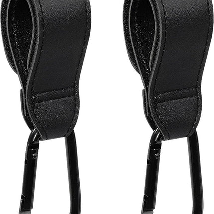 Baby Stroller Hooks, 2 PCS Leather Heavy Duty Mommy Hook with Adjustable Strap for Hanging Diaper Bag, Stroller Organizer, Groceries on Buggy Pushchair (Black)