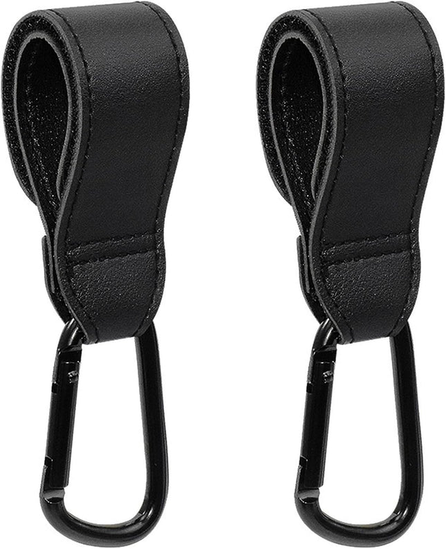 Baby Stroller Hooks 2 PCS Leather Heavy Duty Mommy Hook with Adjustable Strap for Hanging Diaper in Black