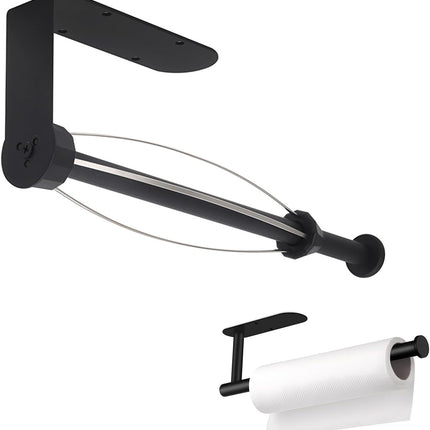 Paper Towel Holder Under Cabinet, Self Adhesive or Drilling, Wall Mount Stainless Steel Paper Towel Rack for Kitchen Toilet Bathroom