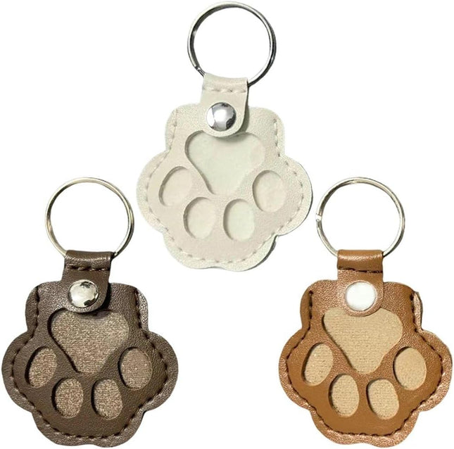 Pet Hair Storage Bag 3pcs Leather Cat Paw Keychain Portable Pet Hair Memorial Keepsake Keyring for Pet