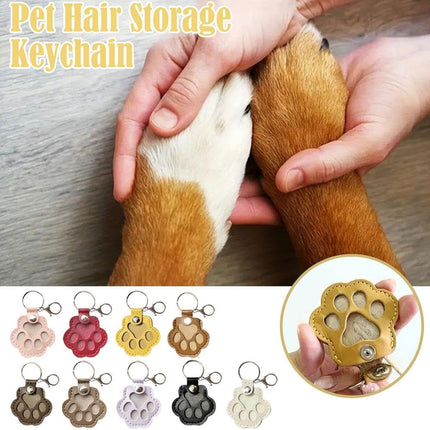 Pet Hair Keepsake Box for Dog, Pets Hair Storage Pouch Fur Memorial Keyring for Pet Commemorative,Dog Cat Paw Shape Leather Keychain Pendant