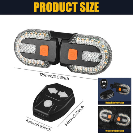Bike Turn Signals Waterproof Remote Control 5 Mode Bike Tail Light with Right & Left Light 600mAh 30lm USB Rechargeable Yellow & Red LED Rear Bike Light for Night Riding Bike Brake Light
