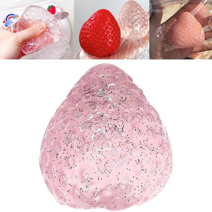 Taba Squishy Strawberry, Strawberry Taba Squishy Toys, Handmade Taba Squishy Clear Stress Relieving for Adults Office School (1 Fine Glitter)