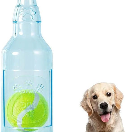 Water Bottle Dog Toy, Crunchnplay Bottle Toy,Crunchnplay Dog Chew Bottle Toys Squeaky,Rubber Water Bottle Toys with Tennis Ball,Interactive Fetch Toy for Play and Training,Small (Blue, Small)