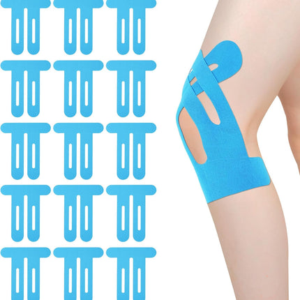 15pcs Precut Kinesiology Tape for Knees, Breathable & Waterproof Pre Cut Sport Tape Running Accessories Elastic Muscle Athletic Physio Kinetic Sticker Strips for Knee Stability and Muscle Support