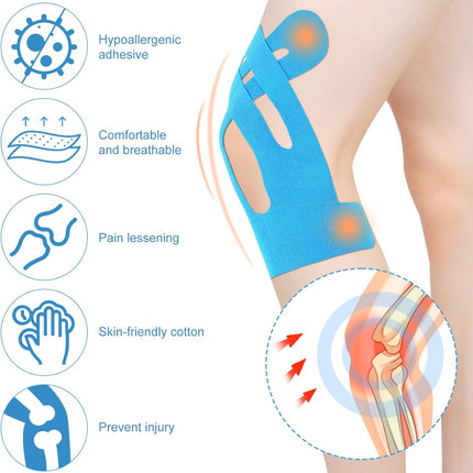 15pcs Precut Kinesiology Tape for Knees, Breathable & Waterproof Pre Cut Sport Tape Running Accessories Elastic Muscle Athletic Physio Kinetic Sticker Strips for Knee Stability and Muscle Support