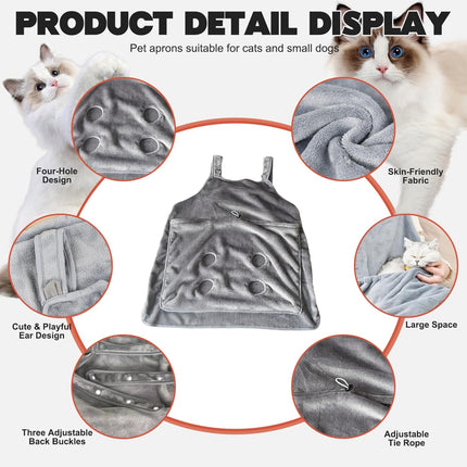 Cat Sling Soft Flannel Cat Apron with Claws Holes Multifunctional Adjustable Pet Carrier for Nail Cutting Cozy Sleeping Petting
