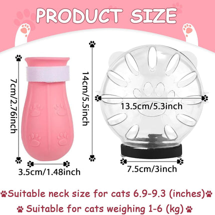 Cat Muzzle and Boots Set, Cat Transparent Muzzle Prevent from Cats Biting Chewing, Breathable Cat Adjustable Hood for Grooming, Adjustable Cat Anti-Scratch Foot Cover for Cats Bathing Nail Trimming