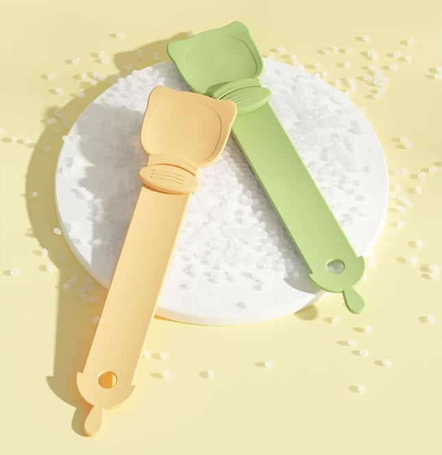 Cat Food Dispensing Spoons 2-in-1 Design with Cat Head Shape Orange/Green Set of 2 – product detail