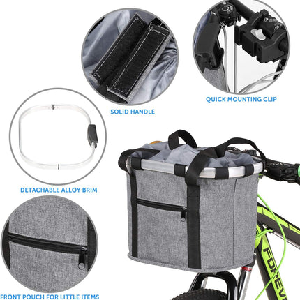 Stylish Aluminum Alloy Bicycle Basket - Black Purple Coffee Grey - 34x28x25cm - 6kg Capacity - Oxford Cloth - Handlebar Mount Included