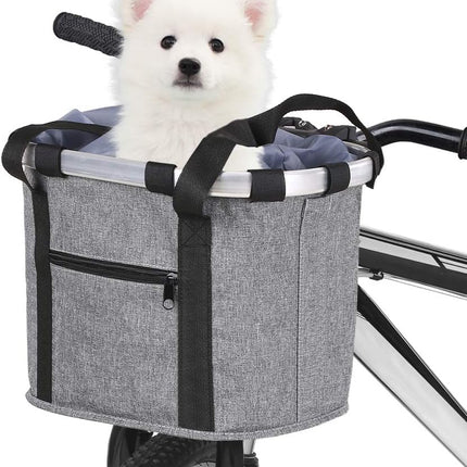Stylish Aluminum Alloy Bicycle Basket - Black Purple Coffee Grey - 34x28x25cm - 6kg Capacity - Oxford Cloth - Handlebar Mount Included