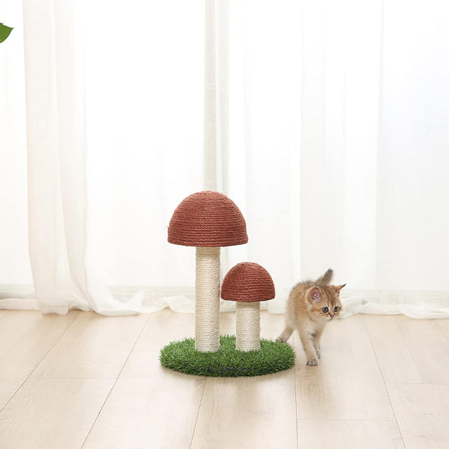 Mushroom Cat Scratching Post with Natural Sisal Simulation Lawn Cat Climbing Shelf Multifunctional – product detail