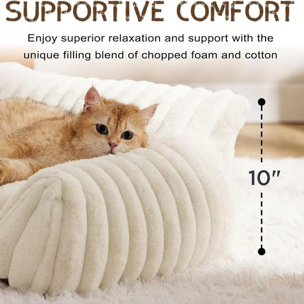 Cat Couch Bed Cute Pet Sofa Bed for Small Medium Large Cats Dogs Indoor with Non-Slip Bottom Washable Cover Fluffy Soft Comfortable Supportive Removable Cover Easy Maintenance Plush Cushion