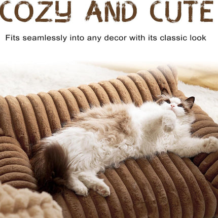Cat Couch Bed Cute Pet Sofa Bed for Small Medium Large Cats Dogs Indoor with Non-Slip Bottom Washable Cover Fluffy Soft Comfortable Supportive Removable Cover Easy Maintenance Plush Cushion