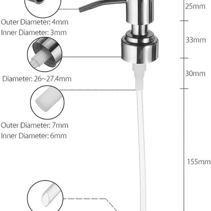 Replacement Pump Stainless Steel Soap and Lotion Dispenser Pump Dispenser Replace Head Apply to 26mm-27.4mm Diameter