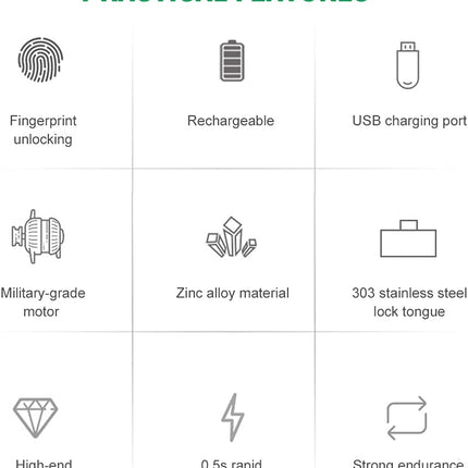 Compact Smart Fingerprint Lock T22 with Rechargeable Battery for Cabinets, Suitcases, Bikes, and More
