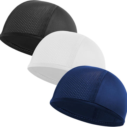 3 Pack Under Helmet Caps, Breathable Cycling Helmet Liner, Summer Cycling Skull Caps, Wicking Running Hats, Under Helmet Hats for Men Women, Perfect for Running Sports Cycling Motorcycle
