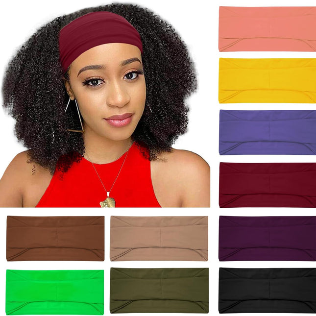 10 Pack Wide Headbands for Women, Workout Yoga Running Sports Headband Elastic Hair Bands, Boho Non Slip Sweat Head Bands Thick Head Wrap (Solid Headbands)