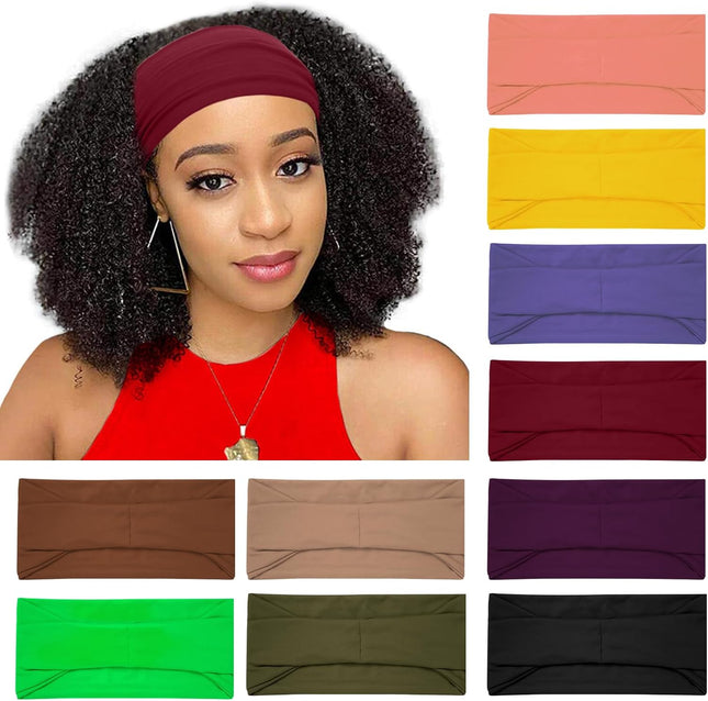 10 Pack Wide Headbands for Women Workout Yoga Running Sports Headband Elastic Hair Bands Boho Non (Solid