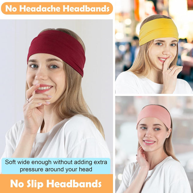 10 Pack Wide Headbands for Women Workout Yoga Running Sports Headband Elastic Hair Bands Boho Non (Solid – product detail