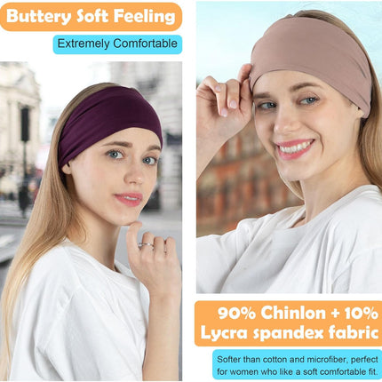 10 Pack Wide Headbands for Women, Workout Yoga Running Sports Headband Elastic Hair Bands, Boho Non Slip Sweat Head Bands Thick Head Wrap (Solid Headbands)
