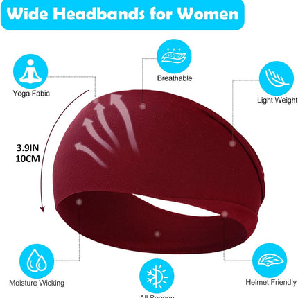 10 Pack Wide Headbands for Women, Workout Yoga Running Sports Headband Elastic Hair Bands, Boho Non Slip Sweat Head Bands Thick Head Wrap (Solid Headbands)