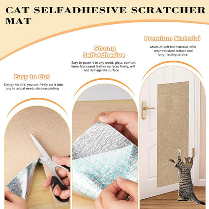 Cat Scratching Carpet,15.8"x78.7"Cat Climbing Pad,Self-Adhesive Cat Scratch Mat,Sticky Scratch Wall Mat, Furniture Protector for Floor Couch Sofa Door Corner(Khaki)