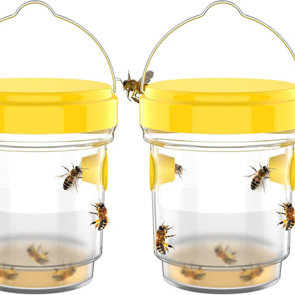 2pcs Wasp Trap, Yellow Hornet Bee Traps Catcher with Hanging Non-Toxic PP Plastic Jacket Traps for Outdoors/Garden - Yellow