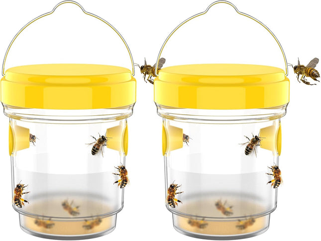 2pcs Wasp Trap Yellow Hornet Bee Traps Catcher with Hanging Non-Toxic PP Plastic Jacket Traps for