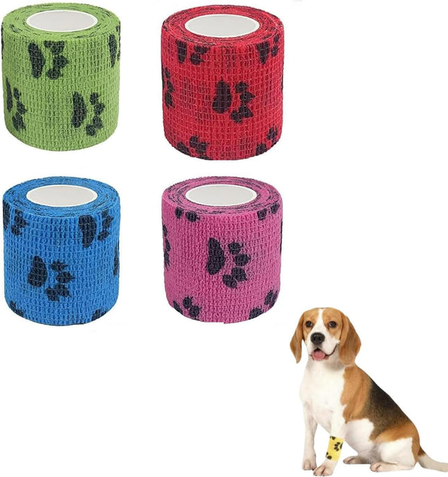 4 Rolls Pet Self Adhesive Bandage Pet Vet Wrap Tape Waterproof Non-Woven Cohesive Gauze Rolls for (2 x 5