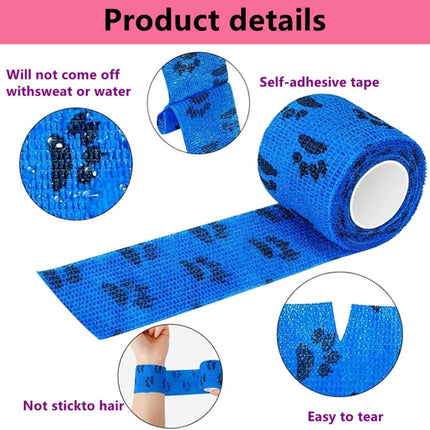 4 Rolls Pet Self Adhesive Bandage, Pet Vet Wrap Tape Waterproof Non-Woven Cohesive Gauze Rolls for Dog Cat Animals, Cohesive Bandages for Wrist Healing Ankle Sprain & Swelling Sport (2 x 5 Yards)