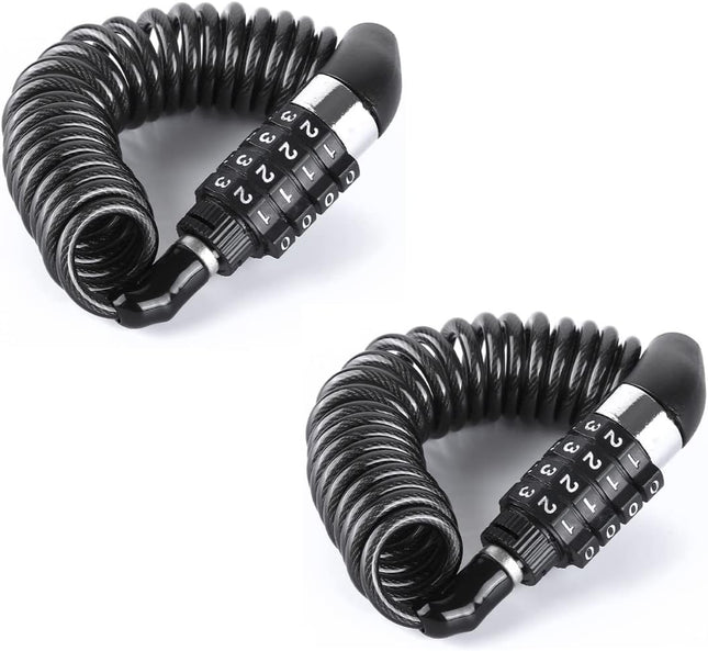2PCS Black Motorcycle Helmet Lock Portable Password Combination Security 59 Inch for Bicycle