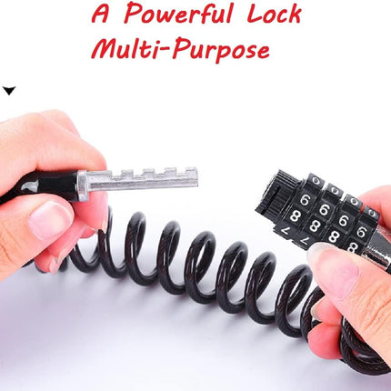 2PCS Black Motorcycle Helmet Lock, Portable Password Combination Security 59 Inch for Bicycle Suitcase Luggage 4 Digit Little Cable Lock, Retractable Stroller