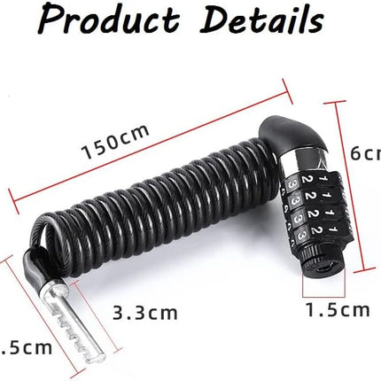 2PCS Black Motorcycle Helmet Lock, Portable Password Combination Security 59 Inch for Bicycle Suitcase Luggage 4 Digit Little Cable Lock, Retractable Stroller