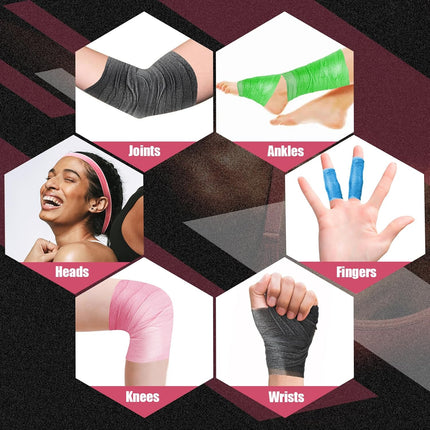 4 Pack Pre Wrap Athletic, Multi Color Prewrap, Pre Wrap for Hair Soccer, Prewrap Athletic Tape Headbands, 2.76 Inches X 12 Yards - Pink, Black, Blue, Green