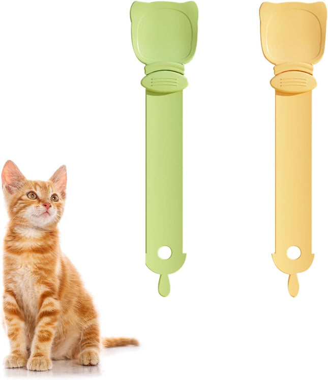 2 Pcs Cat Strip Feeders Cute Head Shape Squeeze Spoon Multifunctional 2-in-1 Food Dispenser Treat Spoon for