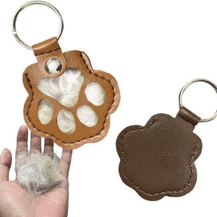 Pet Hair Storage Bag 3pcs Leather Cat Paw Keychain Portable Pet Hair Memorial Keepsake Keyring for Pet Commemorative