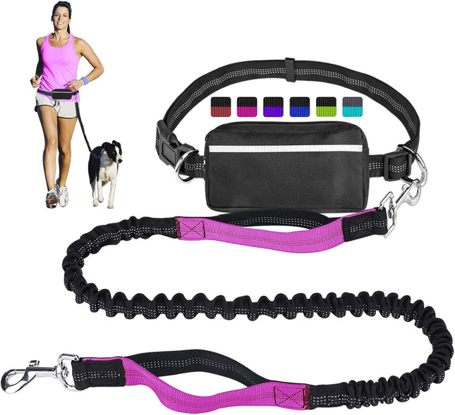 Hands Free Dog Leash for Running Walking Training Hiking Dual-Handle Reflective Bungee Poop Bag Dispenser