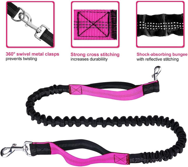 Hands Free Dog Leash for Running Walking Training Hiking Dual-Handle Reflective Bungee Poop Bag Dispenser – product detail