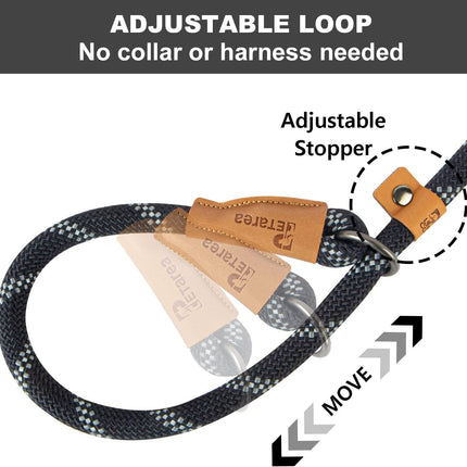 5 FT Slip Lead Dog Leash, Heavy Duty Rope Leash for Small Medium Large Dogs, No Pull Training Lead with Reflective Thread, Strong Comfortable Loop Leash (Black Stripe, Medium(3/8"))