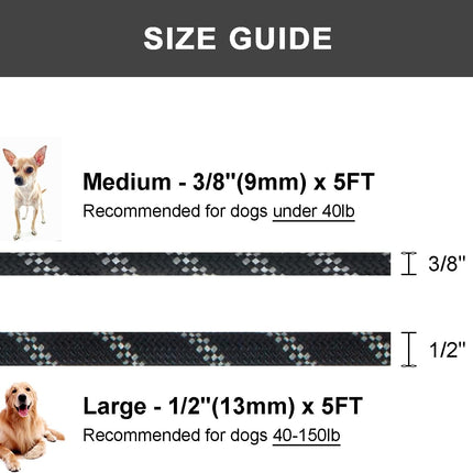 5 FT Slip Lead Dog Leash, Heavy Duty Rope Leash for Small Medium Large Dogs, No Pull Training Lead with Reflective Thread, Strong Comfortable Loop Leash (Black Stripe, Medium(3/8"))